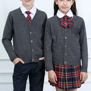 ग्रे रंग कस्टम फैक्टरी सुंदर स्कूल वर्दी डिजाइन कॉटन स्वेटर ब्लेज़र वेस्ट बच्चों वेस्टकोट वर्दी