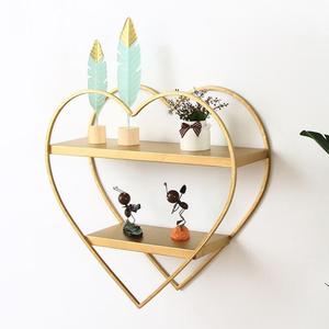 Modern Nordic Eco-friendly <strong>Heart</strong> Shape <strong>Rustic</strong> Wood <strong>Metal</strong> Creative Wall Mount Shelf Storage Organizer Floating Rack RSS166