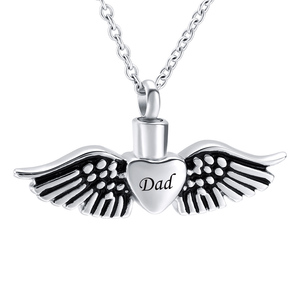 Angel Wings Memorial Urn Necklace Cremation Jewelry Ashes Keepsake Heart Pendant Filler - Product Image 1