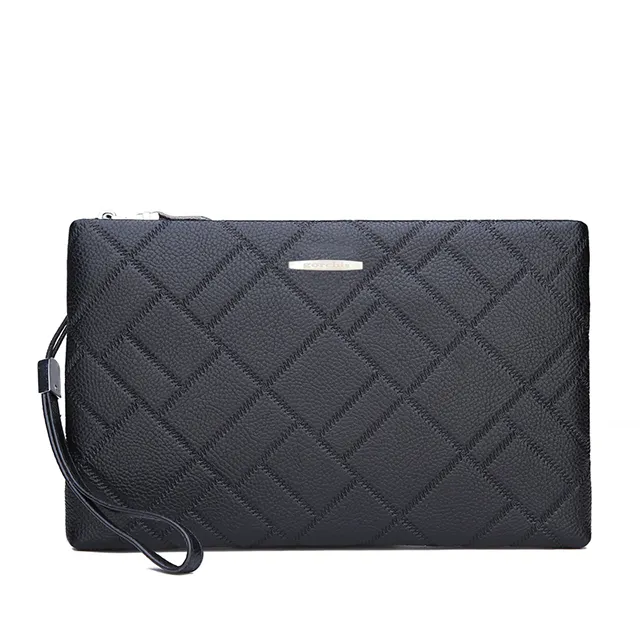2019PU leather men's clutch bag fashion casual large-capacity business lattice tide men's bag multi-card envelope bag