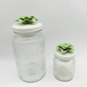 Pot à <span class=keywords><strong>confiture</strong></span> en verre transparent de qualité alimentaire avec couvercle en céramique en forme de fleur - Product Image 5