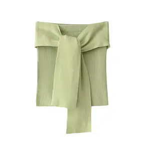 Maglione Sexy con spalle scoperte alla moda coreana maglieria 12GG con Logo frontale per la stagione estiva piccola MOQ Ropa De Mujer - Product Image 1