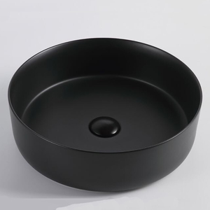 2019 New Design Sanitary Ware Ceramic Bathroom Concrete Vessel Sink Lavato Grey <strong>Round</strong> <strong>Basin</strong> Color Matt Black Small Size <strong>Basin</strong> - Product Image 2