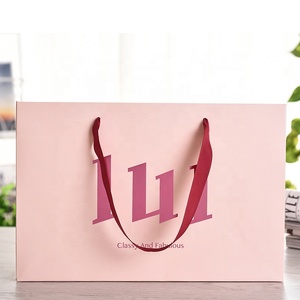 कस्टम लक्जरी गुलाब गोल्ड गुलाबी उपहार कागज शॉपिंग बैग, उच्च गुणवत्ता परिधान पेपर बैग रिबन संभालती पैकेजिंग बक्से - Product Image 2