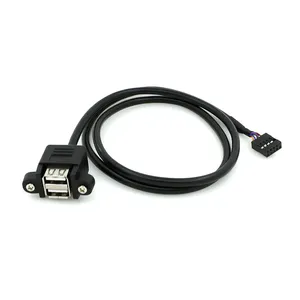 free sample Dual USB 2.0 A female panel mount to 10P 0.1" usb header PCB motherboard cable