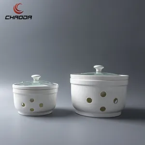 6.5-8.5 inch Restaurant candle heater Porcelain bowl With Cover White Ceramic keep warm bowl Server Food Bowl With Cover