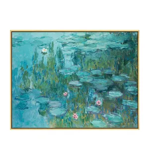 Handmade Impressionist Monet Famous Art Reproduction White Lotus Flower Oil Painting