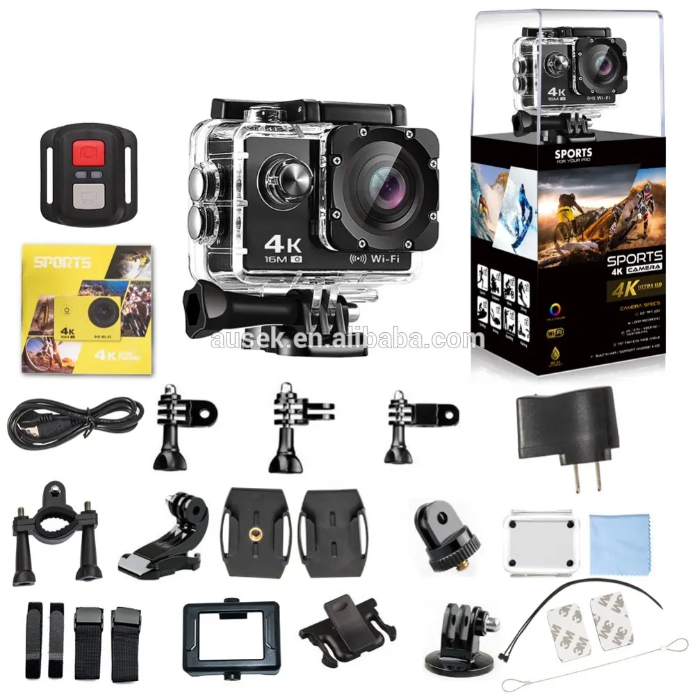 Ausek Best selling product Digital Action Camera with 170 Degree 16MP with 2.4G remote wifi 4k sport camera