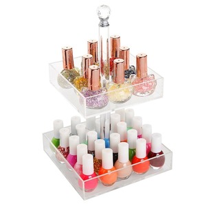 Custom 2 Tier Acrylic Rotating Nail Polish Storage Holder Cosmetics Perfume Organizer Tray Makeup Nail Polish Display Stand
