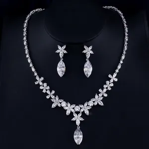 RAKOL SP347 Shining Silver Color Plating Eye Stone Pendant Crystal Flower Necklace Earrings Set
