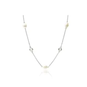 Top Selling on Wholesale Website Sterling Silver Cubic Zirconia Statement Pearl Necklace