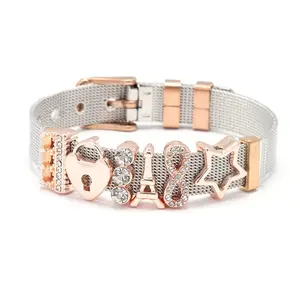 New Design Digital Star Slider Charms Strap Metal Mesh Bracelet Stainless Steel Lucky Charms Bracelet Women Jewelry