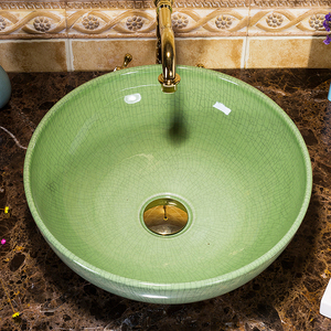 Lavabo redondo de cerámica para baño, encimera acristalada de color directo de fábrica china, color verde