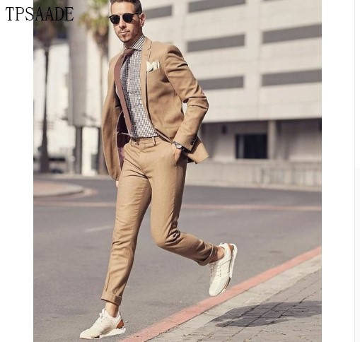 Khaki Casual Slim Fit Picture Piece Coat Pant Men Suit