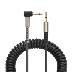 Male to Male Metal Spring L Shaped 90 Degree Bend Head 3.5mm Aux Auxiliary spring Audio Cable