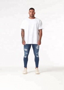OEM alta hombres <span class=keywords><strong>vaqueros</strong></span> <span class=keywords><strong>ajustados</strong></span> en azul oscuro rasgado y reparado con un logotipo bordado jeans - Product Image 2
