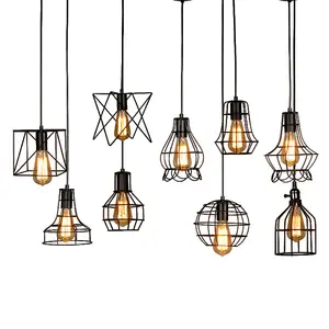 Different Types Iron Metal Cage Pendant Light E27 Decorative Lamps