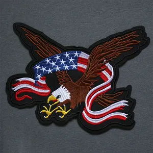Bestickt Textil Abzeichen Fabrik Personalisierte Design Custom Patch 3D Stickerei Patch Adler mit Amerikanischen Flagge Logo
