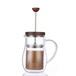 Стеклянная кофеварка с двойными стенками, пресс для кофе, Ручной стеклянный заварник для чая с ручкой