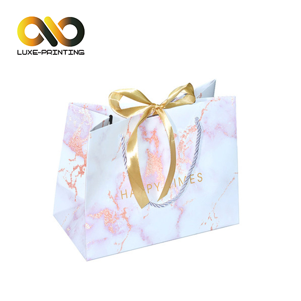 Роскошная печать Европа мрамор стиль розовый день рождения подарочные пакеты с лентой