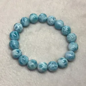 Hot sale 8mm natural larimar beads charm stretch bracelets