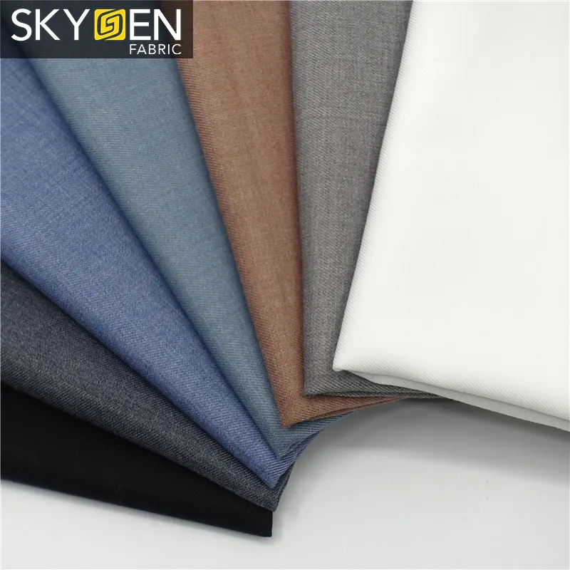 Skygen High ราคาถูกคุณภาพเสื้อสีทึบเกาหลีญี่ปุ่น33% Viscose 64% โพลีเอสเตอร์3% Spandex ผสมผ้าผสม