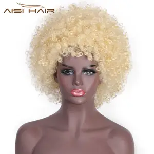 Aisi Wig Cosplay Rambut Keriting Afro Keriting Pixie Cut Pendek Wig Rambut Halus Pirang Wig Sintetis untuk Wanita Warna Hitam