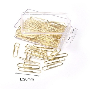 Clips de Papel Dorados en un Elegante Porta Clips Magnético Blanco Mármol, 28 mm, 100 Clips por Caja - Product Image 1