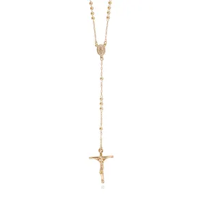 43038 Xuping 18k jewellery new designed gold plated long cross shaped rosary necklace