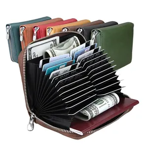Genuine Leather Women Men <strong>RFID</strong> Wallet High Capacity for Unisex ID Credit Card Holder Organ Zipper <strong>Purse</strong> - Product Image 1