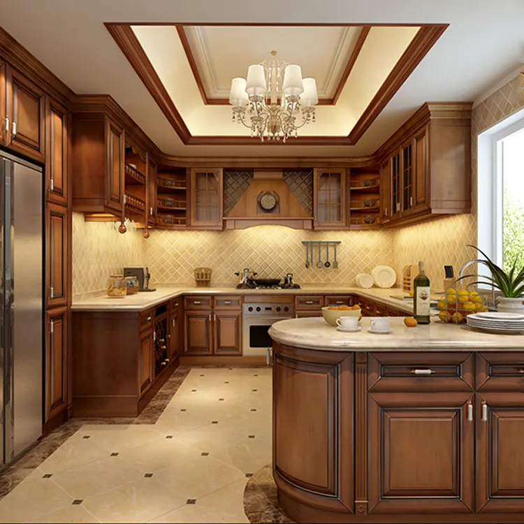 High quality luxury solid wood kitchen cabinet Italian furniture