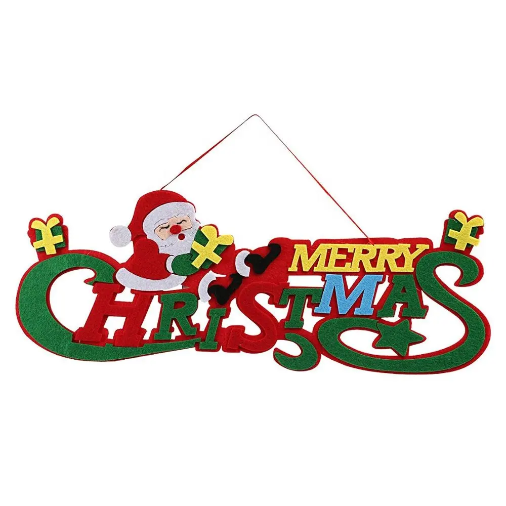 Merry Christmas Door Wall Hanging Sign Felt Christmas Tree Hanging Ornaments Xmas Party Wall Hanging Decoration