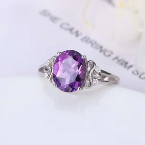 SGARIT Custom Dubai Designs Classic Oval Facetted Cut 925 <strong>Silver</strong> Purple Amethyst Engagement <strong>Adjustable</strong> Wedding <strong>Ring</strong> for Women - Product Image 4