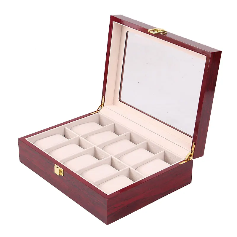 10 Slot Luxury Cherry Jewelry Watch Packaging Box Storage Display Case