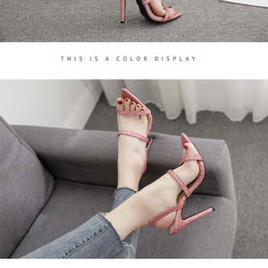 Taglie forti eleganti <span class=keywords><strong>scarpe</strong></span> da <span class=keywords><strong>donna</strong></span> rosa <span class=keywords><strong>Glitter</strong></span> punta a punta Bling sandali con cinturino tacco sottile tacchi alti da <span class=keywords><strong>donna</strong></span> - Product Image 4