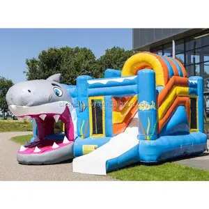 Dijual Mainan Luar Ruangan Taman Hiburan Tema Hiu Lompat Bouncer/Balon Bouncing Castle dengan Perosotan