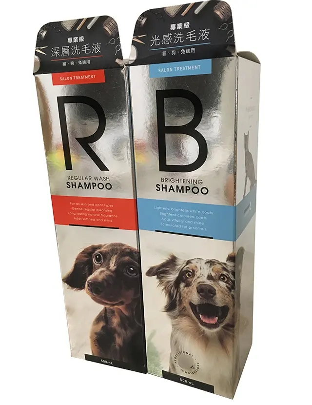 Professionele Huisdier Shampoo Verpakking Pet Care Producten Verpakking Dozen Custom Gedrukt Zilver Kaart Papier Dozen