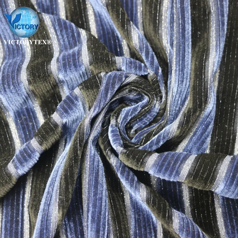 88 Polyester 7 Spandex 5 Metal Silver Knit Weave Warp Drop Needle Vertical Yarn Dye Velour Korea Velvet Fabric for Dress Clothes