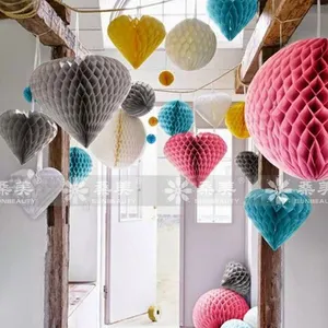 Colorful Gantung Honeycomb Jaringan Kertas Garland Pernikahan Valentine Hati Dekorasi