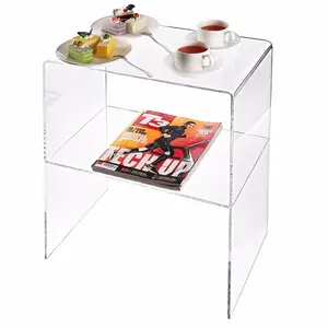 Acrylic End Table Lucite Side Table Clear Nightstand 2-Tier Coffee Tables for Living Room Bedroom Home Office Decor