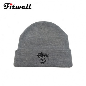 Adulto Unisex fino lana llanura cuerpo con logotipo bordado personalizado doble capa <span class=keywords><strong>Grey</strong></span> | bebé de punto beanie sombrero - Product Image 2