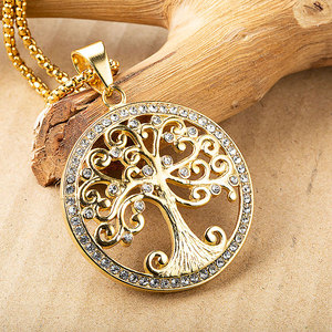Vente en gros Collier à pendentif <span class=keywords><strong>arbre</strong></span> de vie pavé de cristal en acier inoxydable plaqué or étanche - Product Image 5