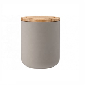 mate ornamentales regalo arte gris color arcilla vela titular de <span class=keywords><strong>la</strong></span> decoración de <span class=keywords><strong>casa</strong></span> vacía vela tarros con tapa de madera - Product Image 1