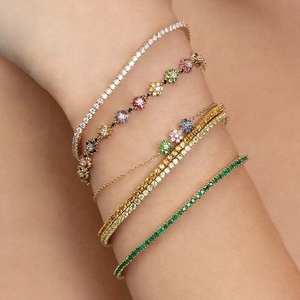 Daily Wear Sweet 925 Sterling Silver Gold Lucky <strong>Rainbow</strong> Flower Charm <strong>Bracelet</strong> for Women - Product Image 2