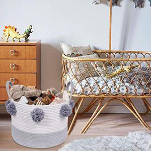 QJMAX <span class=keywords><strong>de</strong></span> algodón <span class=keywords><strong>de</strong></span> cesta <span class=keywords><strong>de</strong></span> cuerda con pompón para bebé vivero habitación niños ropa Manta - Product Image 4
