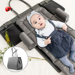 Newest Diaper Tote <strong>Bag</strong> PU Leather Travel Single Shoulder Changing Sleeping Folding Baby <strong>Bed</strong> <strong>Bag</strong> - Product Image 5