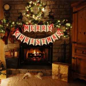 Joyeux Noël Drapeau Lin Toile De Jute Bunting Rustique Bannière Décoration De Noël Fournitures de Douche de Bébé - Product Image 5