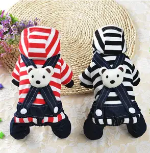 Striped Jean Pet Dog Clothes Overalls Dress Small Cat Puppy Jumpsuit Hoodie for Girl Boy Poodle