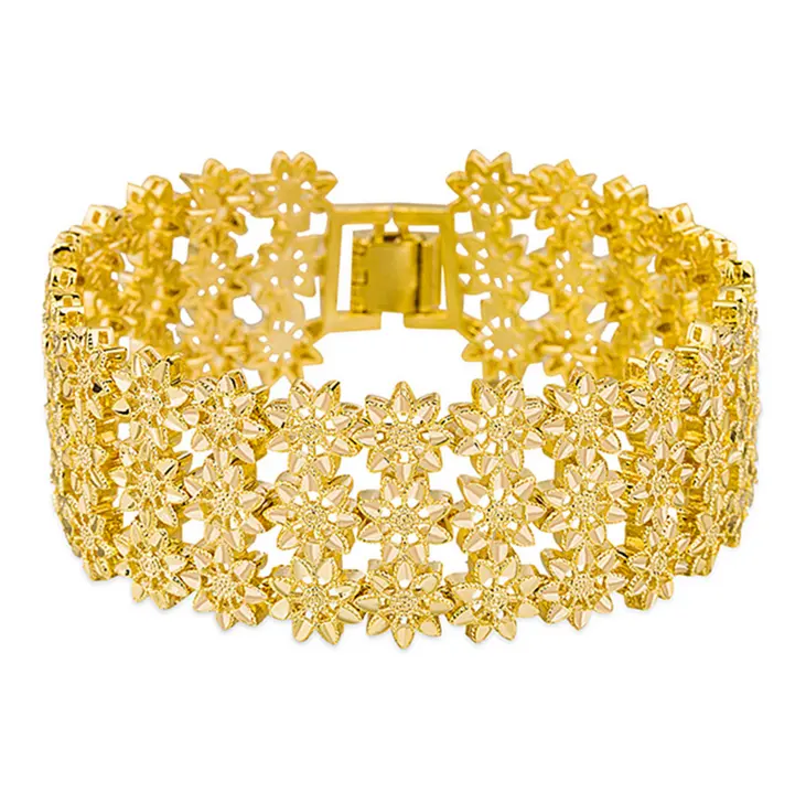 18k Gold Plated Bracelets Bangles 3 Layers Hollowed Sun Flowers link bracelets Bridal Jewelry 2019