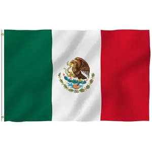 Amostra grátis 100% países nacionais do poliéster bandeira do méxico com anilhas de bronze